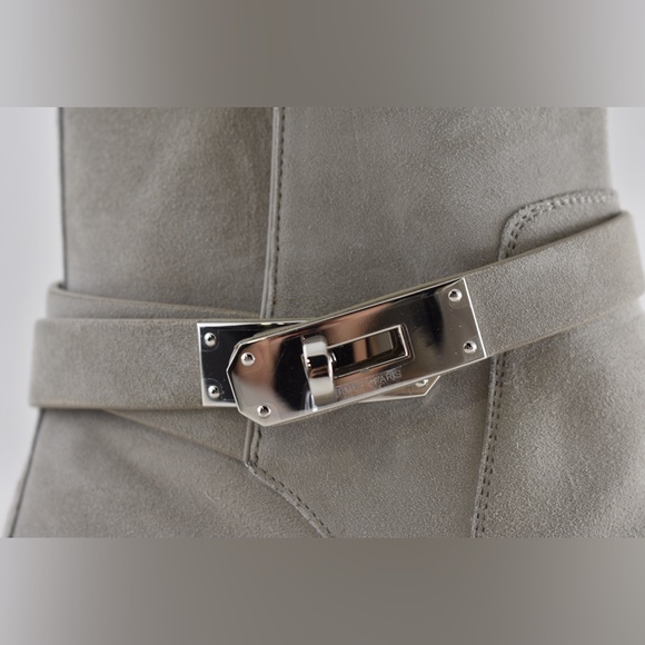 Hermes Jeff Ankle Boot Beige Galet Suede Goatskin Kelly Lock Buckle Palladium 40 - Picture 8 of 16